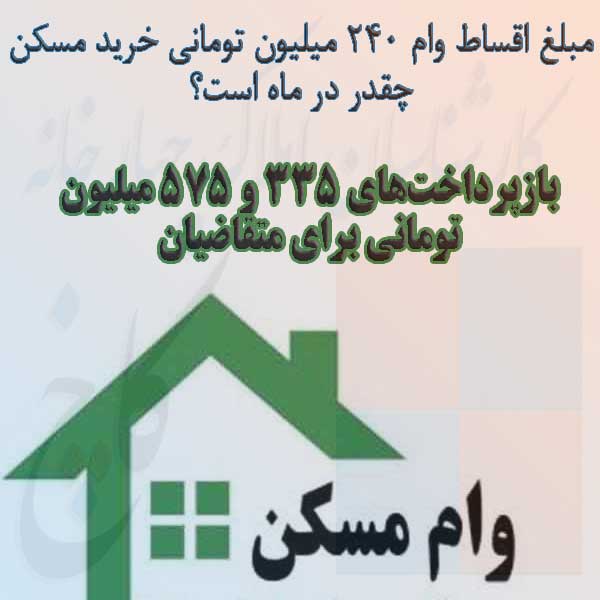 مبلغ اقساط وام ۲۴۰ میلیون تومانی خرید مسکن چقدر است؟                                                                                                                                                                                                                                                        